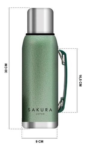 Imagen 2 de 7 de Termo Clásico Sakura 1 Litro De Acero Inox Con Tapon Cebador