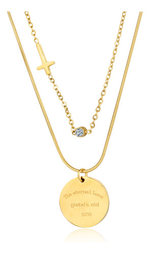 Colar Folheado A Ouro 18k Duplo Pingente Cruz
