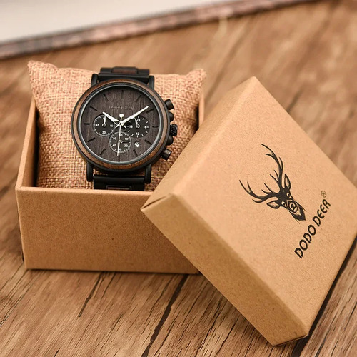 A12-4 - Reloj Multifuncional De Cuarzo De Madera Para Hombre