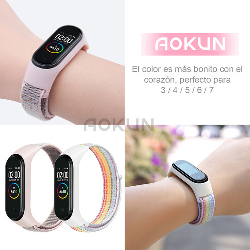 2 Correa Para Xiaomi Mi Band 7 6 5 4 3 Nylón Y Ajuste Velcro Color Rosa + Color