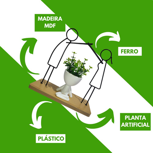 Kit Enfeite Bob Vaso Decoração Planta Artificial Prateleira