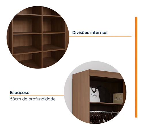 Guarda-roupa Casal 3 Portas De Correr Ripadas Com Espelho Freijó Samambaia CabeCasa MadeiraMadeira