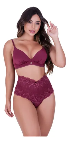 comprar Conjunto Soutien Com Cinta Modeladora Rendada Cós Alto