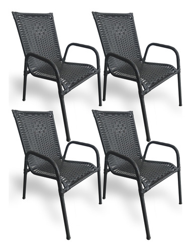 Espaço Gourmet Ratan Fibra kit 4 cadeira resistente sol chuva area de lazer junco vime cor argila trama