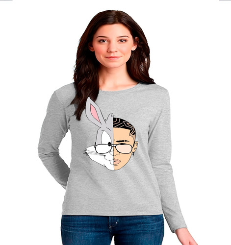 Polera Manga Larga 100% Algodón Diseño Bad Bunny Bugs C-103