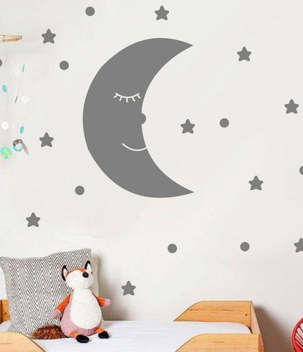 Vinilos Decorativos Infantiles Luna Con Estrellitas Grande