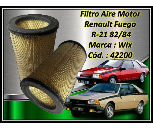 Filtro Aire Motor Renault Fuego  R-21  82/84  Cód 42200