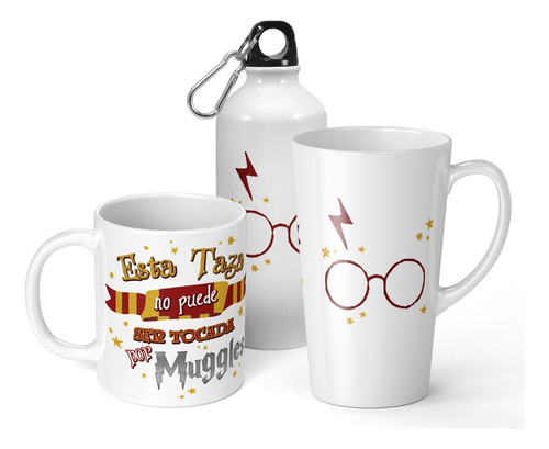 Set De Taza + Botella + Taza Conica Harry Potter 1 De Regalo