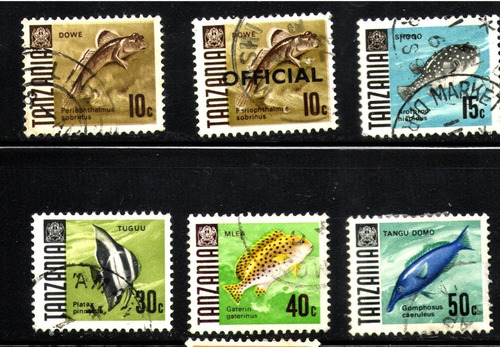 Estampillas Fauna Acuatica Tanzania Peces 1965
