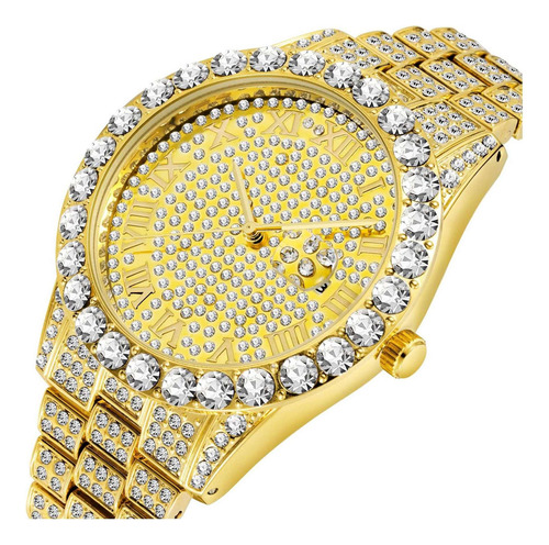 Hombre Reloj De Cuarzo Oro 18k Reloj Brillante Diamante