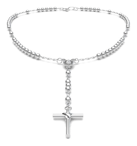 Imagen 2 de 10 de Collar Rosario Liso Cruz Atada En Plata .925 Agálea Joyería