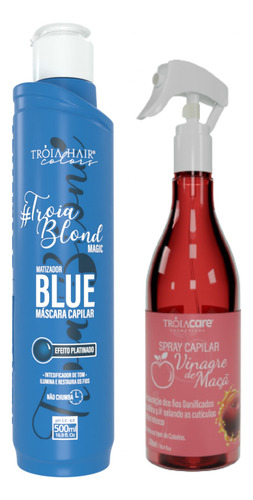  Tróia Blond Blue 500ml + Vinagre Capilar De Maça Tróia Hair Tom Tróia Blond Blue Efeito Platinado + Vinagre De Maça