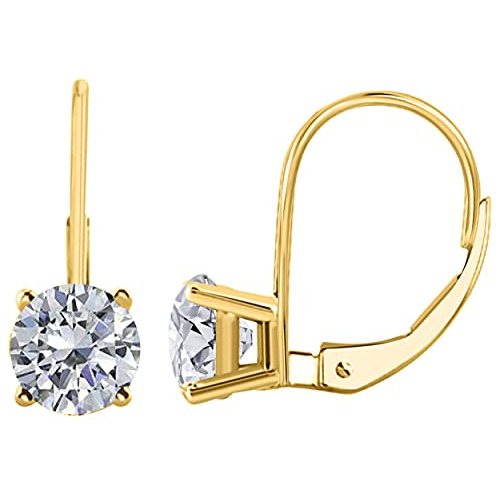 Pendientes De Oro Amarillo 14k Con Diamantes Blancos Genuino