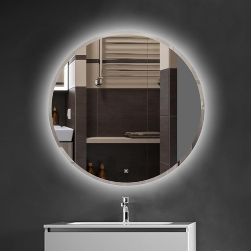 Espejo Led Redondo 80 Cm Biselado Con Luz Led Touch Elegante Luz Cálida