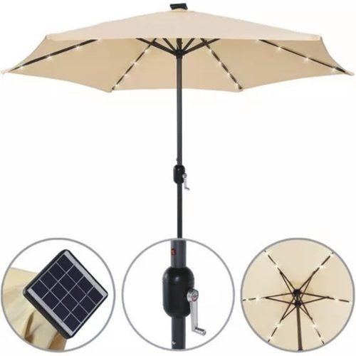 Sombrilla Exterior Lusqtoff Led Usb Luz Solar Beige Cuotas