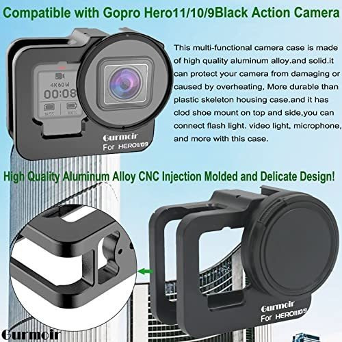 Imagen 3 de 6 de Gurmoir Funda De Metal Para Gopro Hero 11/hero 10/9 Negro, M
