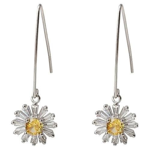 925 Silver Wire Open Hoops Threader Earrings With Daisy Flow