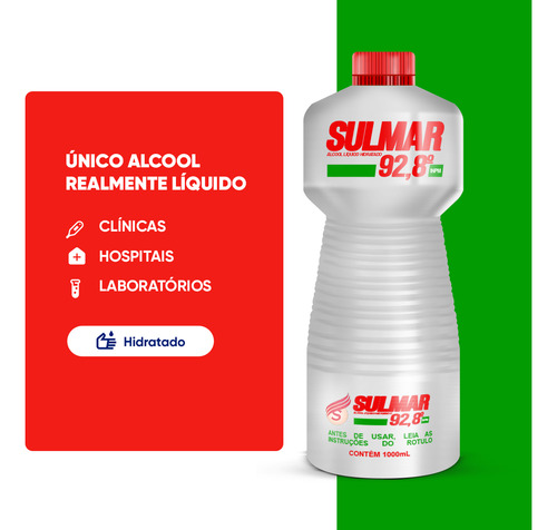 Kit 5 Álcool Antisséptico Líquido 92,8° Inpm 1 Litro Sulmar