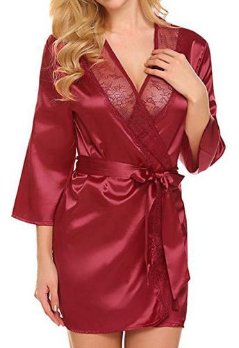 Camisón Corto Tipo Kimono, Bata De Dormir, Con Encaje, Para