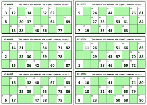 Pdf Cartones De Bingo 1-90 1200 Cartones 200 Pdfs X 6 Cu