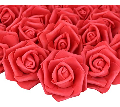 Rosas Artificiales Foam Realista Sin Tallo 76mm 100u Rojo