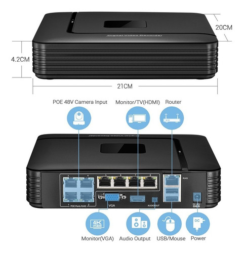 Grabador De Vídeo De Seguridad 4k 8mp 8mp 8ch Poe Cctv Nvr O