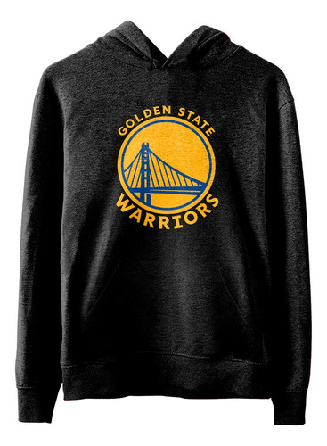  Buzo Canguro Nba Golden State Warriors Logo Completo Negro