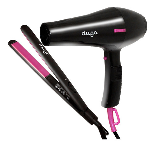 Imagen 1 de 2 de Kit Duga Hair Design Kit: Secador + Plancha Negro/rosa D5000
