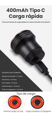 Luz Trasera Accesorio Bici Freno Inteligente Aluminio Usb Negro