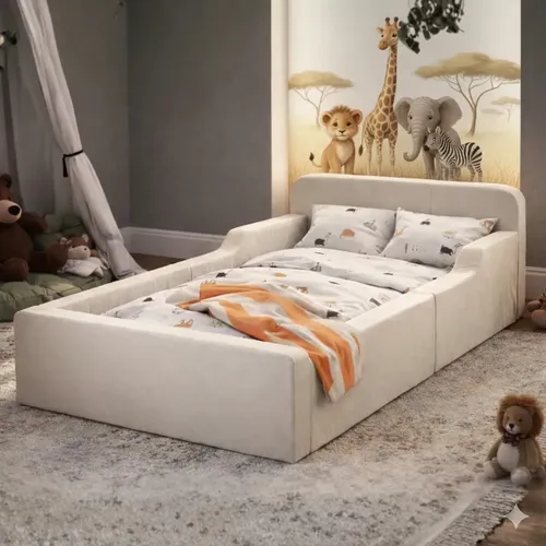 Cama Infantil Montessoriana Aconchego De Solteiro 100% Espuma Conforto E Segurança Com Colchão Cor Bege - Jb Estofados