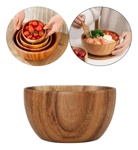 6 Ensaladera De Madera Redonda Cocina Mezcla De Los 8x6cm