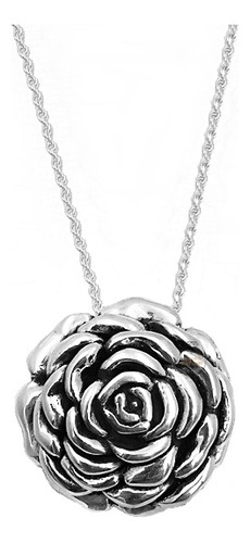 Collar Mujer Rosa Grande Tourbillon Plata Envejecida 925