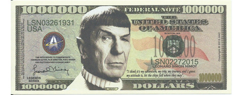 Billete Nimoy Spock Star Trek Un Millón Coleccionable Arte