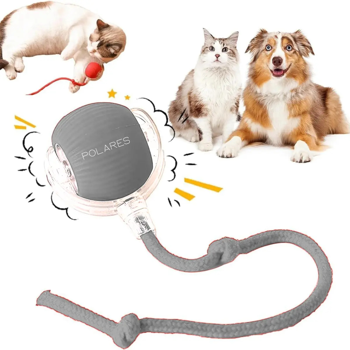 Polares Bolinha Interativa Automática Brinquedo Gatos Usb Recarregável Cor Cinza