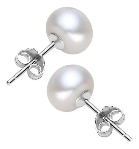 Aros Perla Blanca 6mm Plata Italiana Ley 925