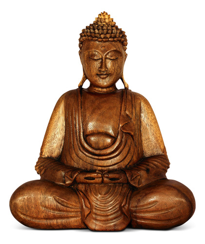 Hecho Mano Madera Serene Lap Meditando Buda Estatua Arte