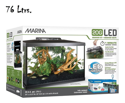 Kit De Acuarios De Vidrio Led Marina 3 Tamaños 19/38/76 Ltrs