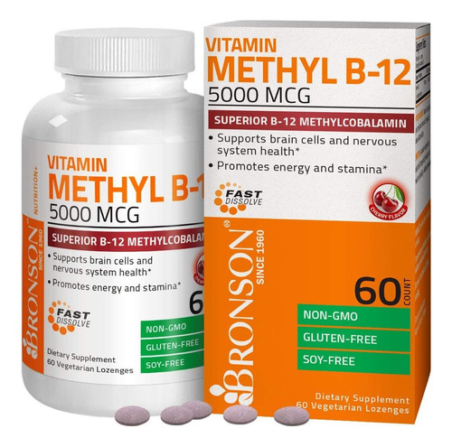Vitamina B12 5000mcg Con 60 Tabs. Bronson Apoyo Muscular Sabor Fresa