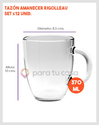 Imagen 2 de 2 de Set X 12 Tazón Vidrio Flint Amanecer Rigolleau Taza 375 Ml