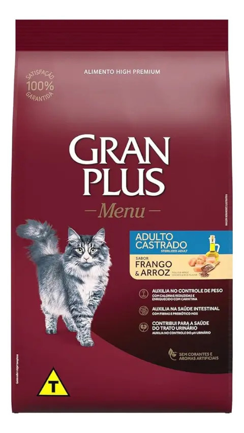 Ração Seca Gran Plus Gato Adulto Castrado Frango Arroz 3kg