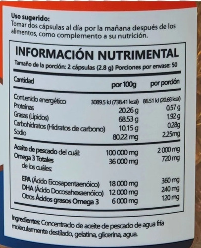 Omega 3 Aceite De Pescado 100 Caps Sabor Neutro