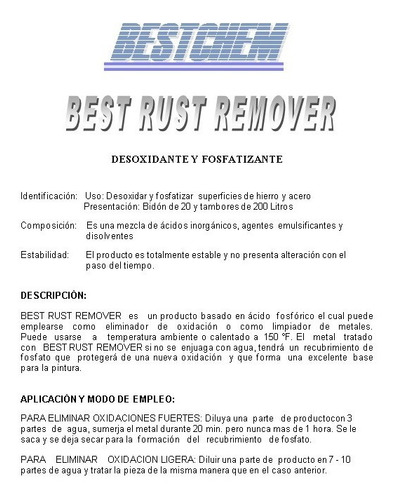 Imagen 6 de 7 de Desoxidante Fosfatizante Desengrasante 1l Bestchem