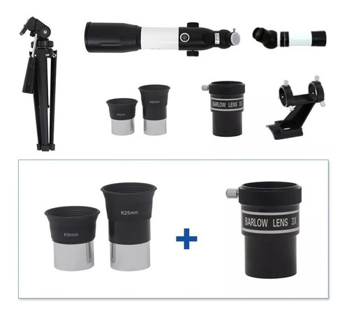 Telescopio Astronomico Terrestre Refrator Profissional Alumínio Aumento 350x Lente Vidro 60mm Inclui Lente Barlow K9 K25