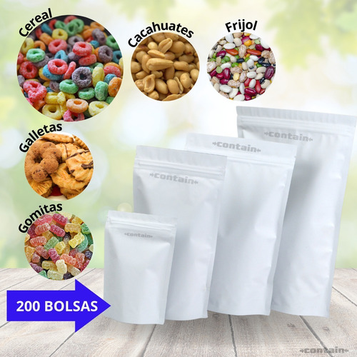 200 Bolsa Stand Up Pouch Laminada Cierre Blanco Mate 150 Grs