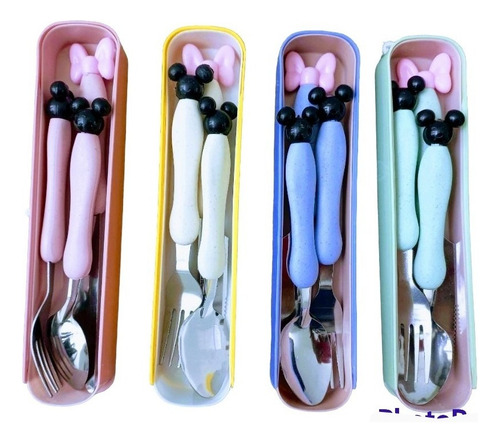 Set Estuche Cubiertos Niños Cuchara Tenedor Minnie Mickey