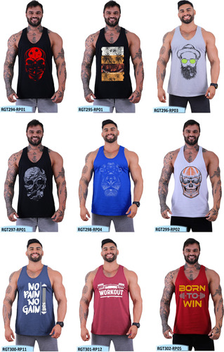 Kit 4 Regatas Camiseta Cavada Masculina Academia Estampadas