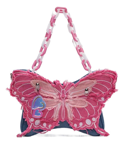 Bolso Bandolera De Mezclilla Con Cadena Acrílica Y Mariposas