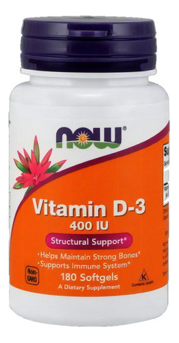 Vitamina D 400 Ui Importada Now (180 Caps) D3 Colecalciferol