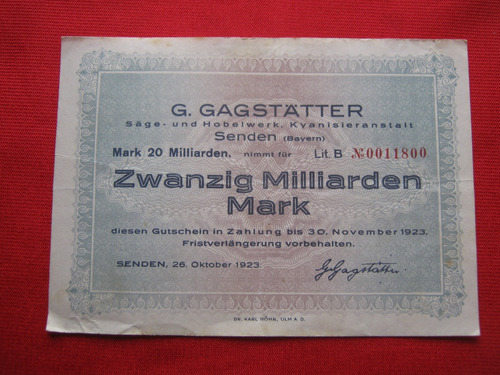 Alemania Baviera Senden 20.000.000.000 Marcos 1923 