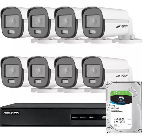 Kit Seguridad Hikvision Full Hd 1080p 8ch+8 Colorvu 2mp+1tb